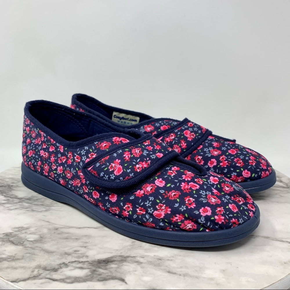 Cozyfeet Sally Recovery Extra Roomy Slipper Ditsy Floral Navy/pink cozy 8